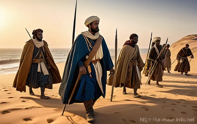 모리타니 프랑스 식민지 시대 - **Prompt 1: The Dawn of Colonial Contact and Early Resistance**
"A dramatic historical scene dep...